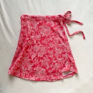 pink floral white wrap skirt bow tie